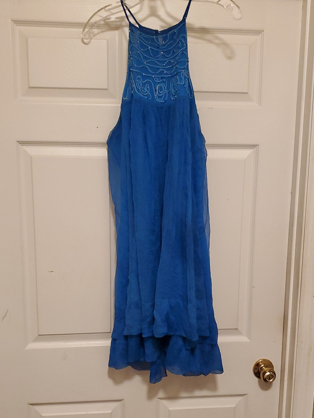 Royal Blue High-Low Halter Evening Dress